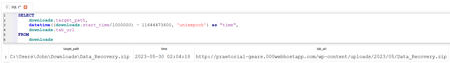 SQLite3 History file query for downloads