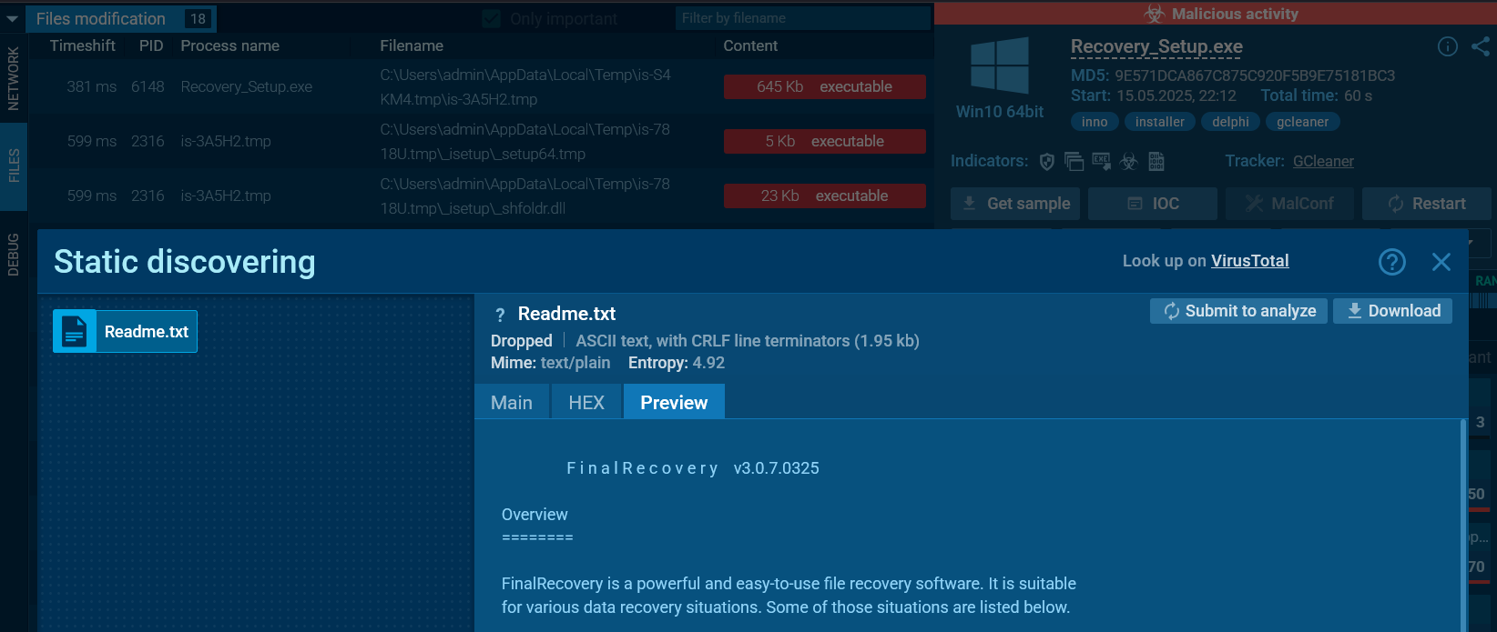 ANY.RUN Readme.txt file artifact