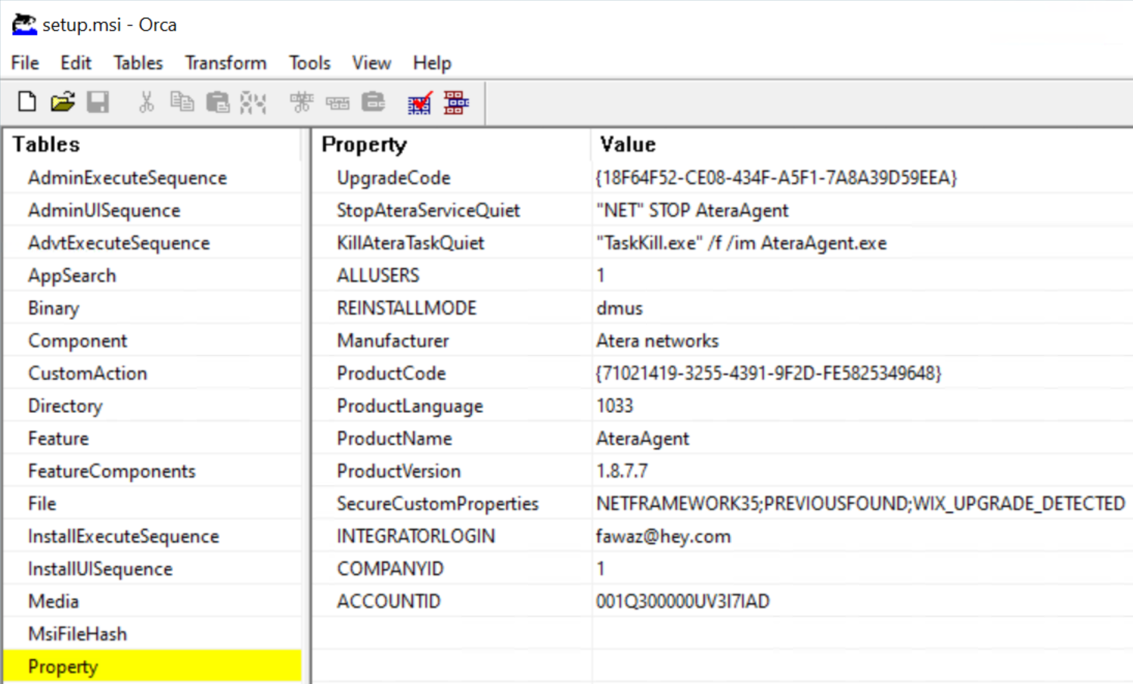 property variables in setup.msi